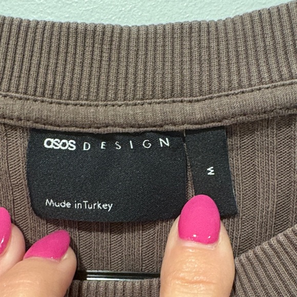 ASOS Brown Ribbed Sweater with Script Design - Picture 2 of 5